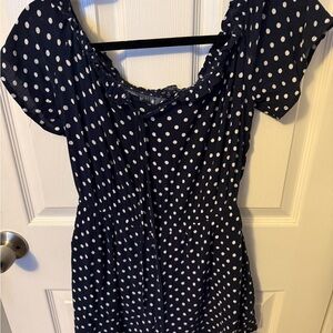 One Clothing Dark Blue and White Polka Dot Blouse